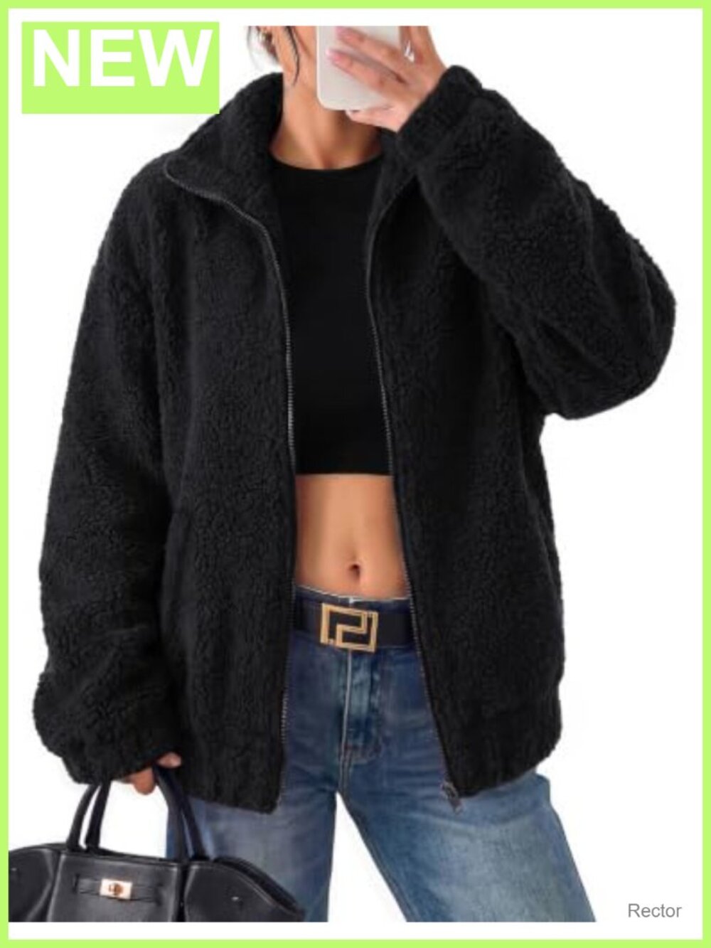 Sherpa Fleece Jacket Full Zip Fuzzy Coat with Pockets Oversized Teddy